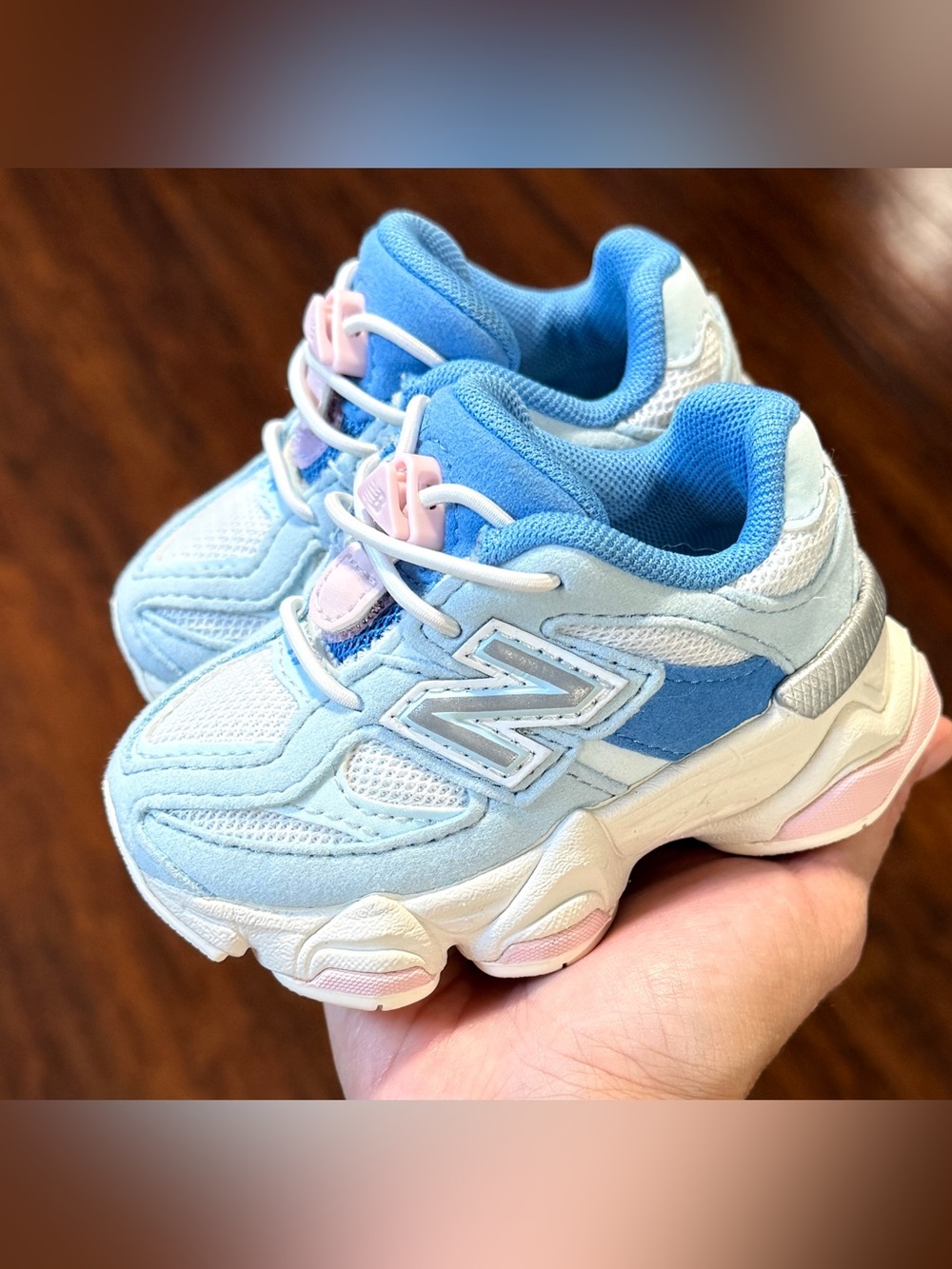 New Balance 9060 Toddler Blue Pink White Easy on Running Play School Sneakers